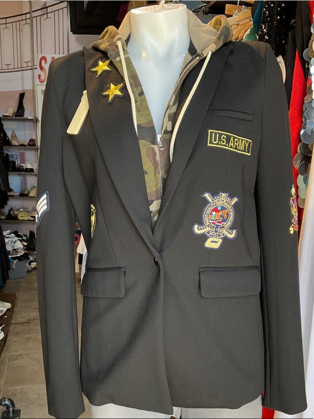 U.S. Army Patch Black Blazer with Hooded Layer